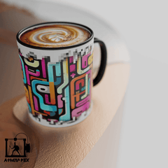 Mug ligne pixel art 3d print Mug ligne modèle 002 Tasse de couleur de bord noir (11 oz) Athena Pix