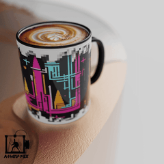 Mug ligne pixel art 3d print Mug ligne modèle 003 Tasse de couleur de bord noir (11 oz) Athena Pix