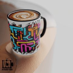 Mug ligne pixel art 3d print Mug ligne modèle 004 Tasse de couleur de bord noir (11 oz) Athena Pix