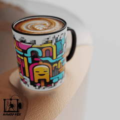 Mug ligne pixel art 3d print Mug ligne modèle 005 Tasse de couleur de bord noir (11 oz) Athena Pix