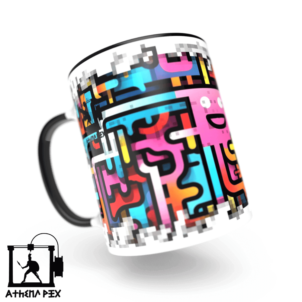 Mug ligne pixel art 3d print Mug ligne modèle 001 Tasse de couleur de bord noir (11 oz) Athena Pix