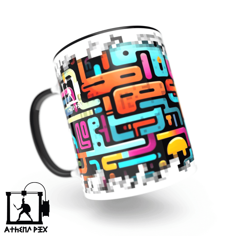 Mug ligne pixel art 3d print Mug ligne modèle 002 Tasse de couleur de bord noir (11 oz) Athena Pix